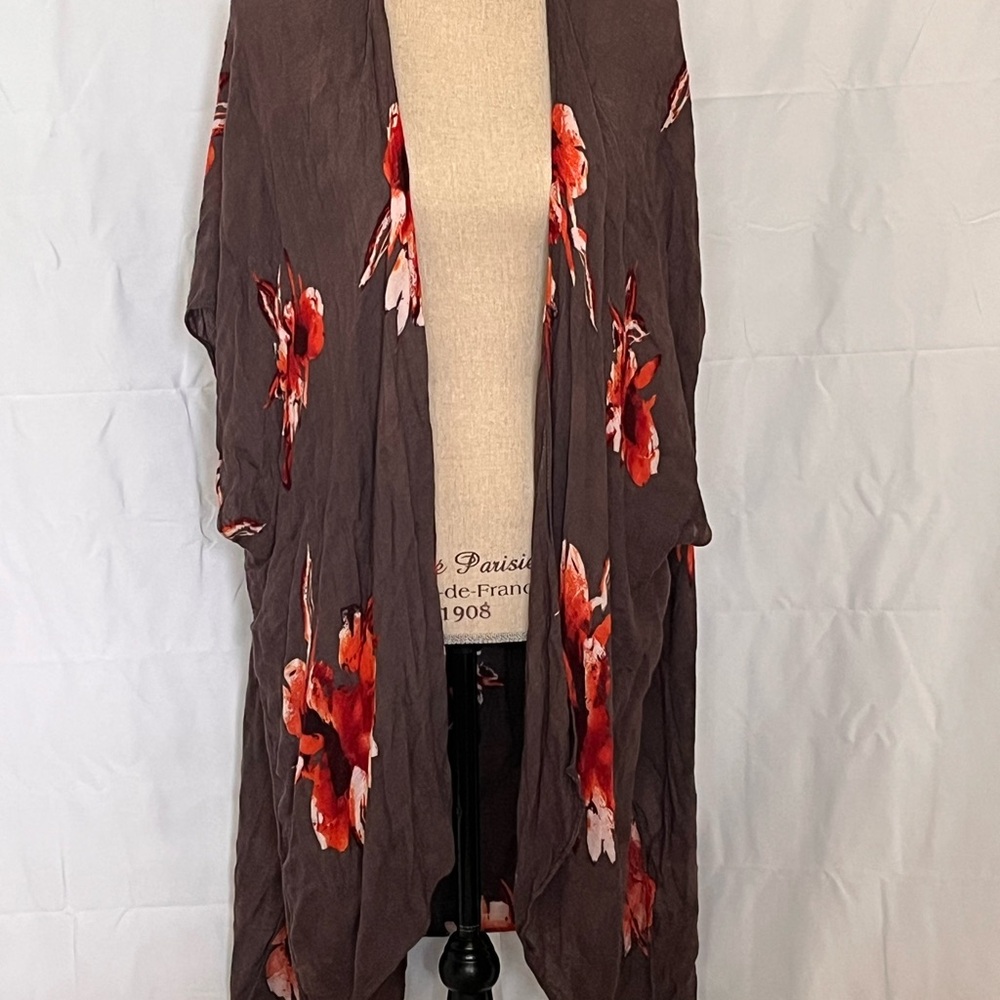 Coco + Carmen Floral Open-Front Kimono/cover up in Brown and Rust ONE SIZE